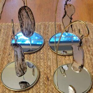 Agates - Polished Sliced Agate with brass/glass stand included.